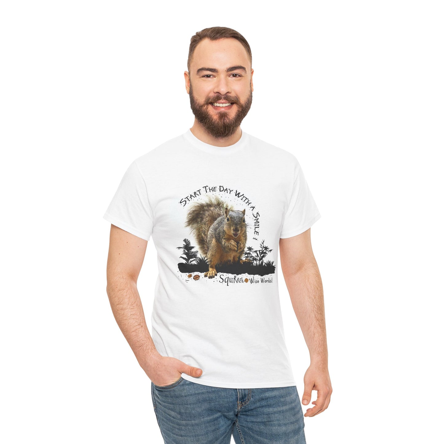 Squirrel - Start the Day with a Smile Unisex Heavy Cotton Tee