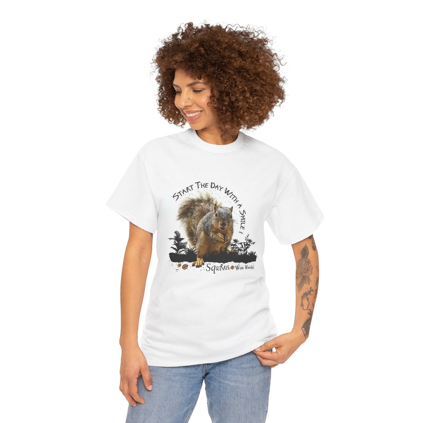 Squirrel - Start the Day with a Smile Unisex Heavy Cotton Tee