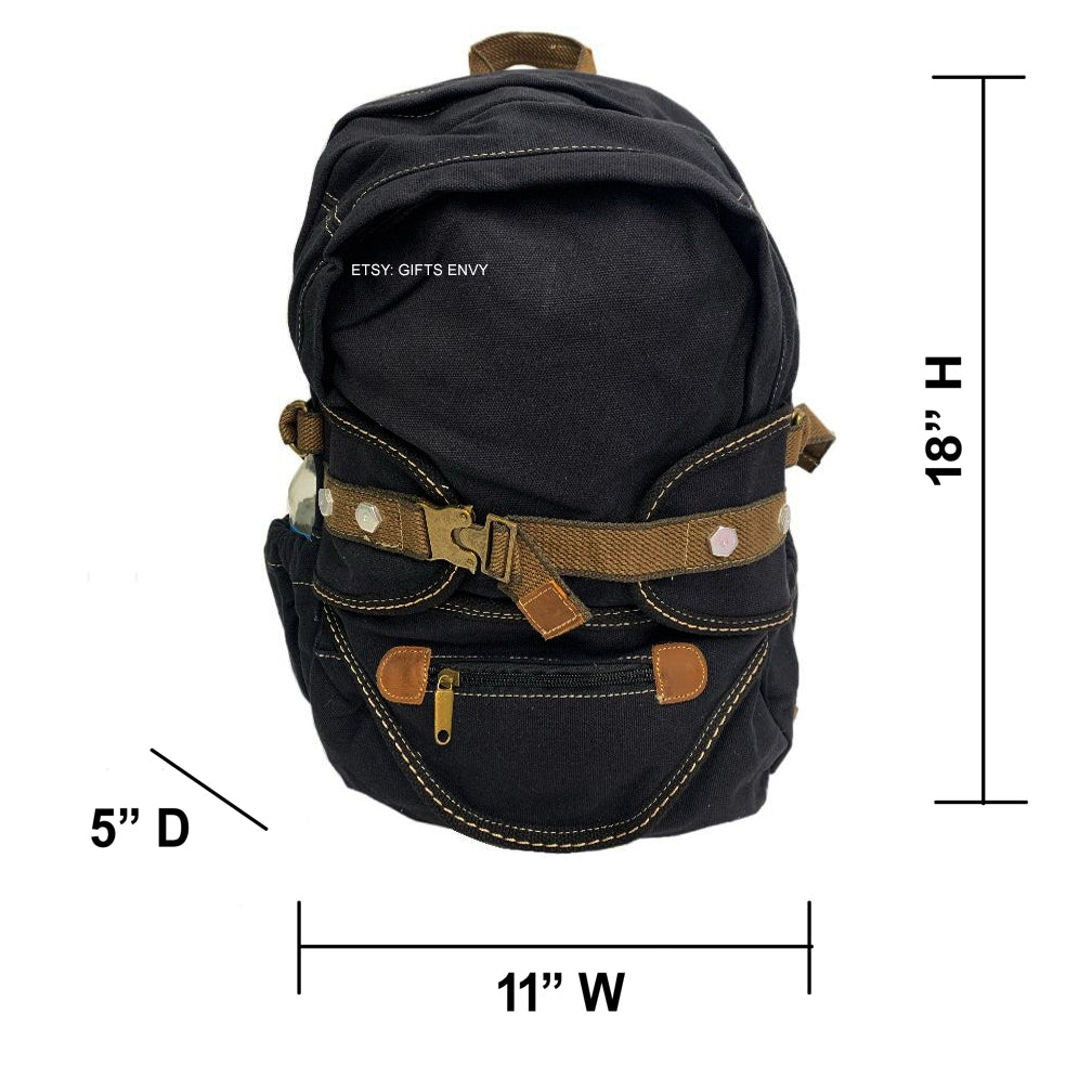 11x18 Black Canvas Backpack Premium High Quality Canvas Travel Back to School Unisex Backpack