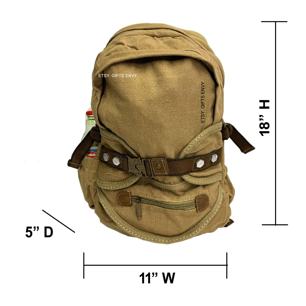 11x18 Khaki Canvas Backpack Premium High Quality Canvas Travel Back to School Unisex Backpack