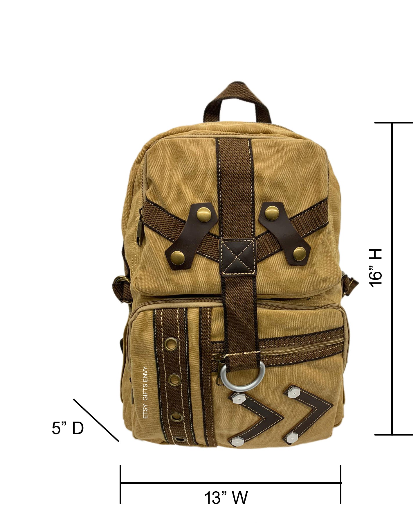 13x16 Large Capacity Tan Canvas Backpack Travel Hiking Backpack Sport School Rucksack Backpack Gift for Men Women Multi-Purpose Backpack