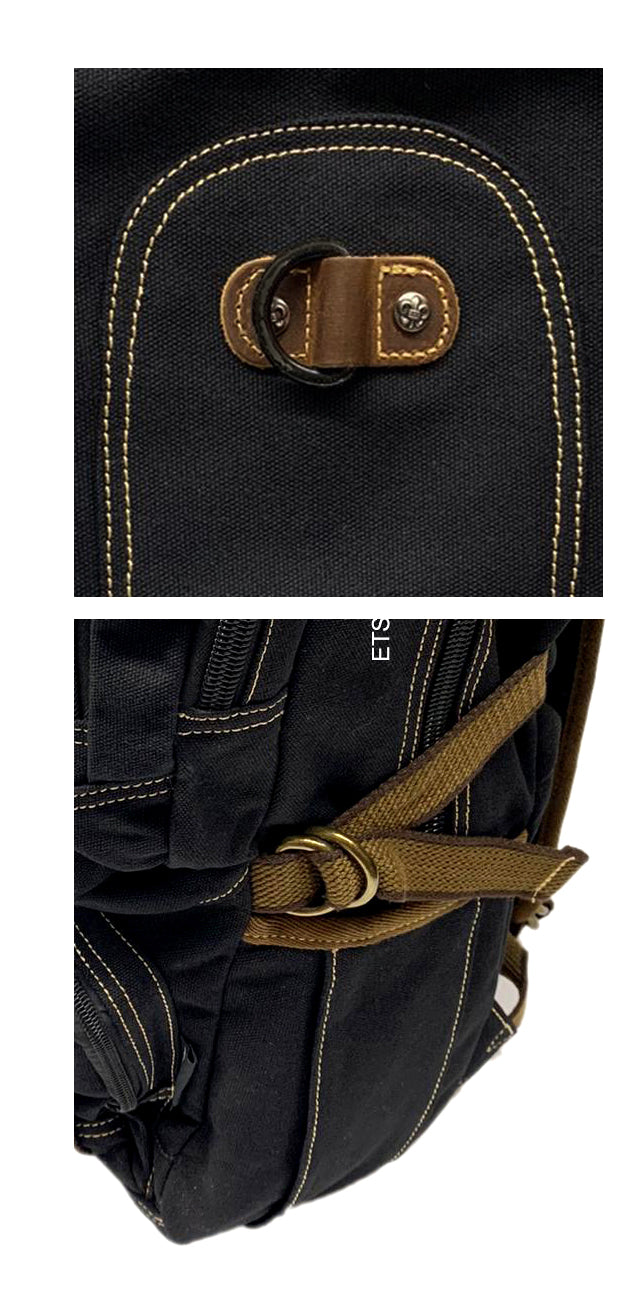 11x18 Black Retro Rucksack Premium Quality Canvas Uni-Sex Leisure Backpack School Backpack Outdoor Backpack