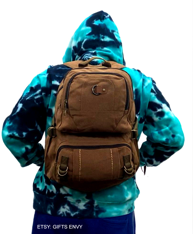 11x18 Black Retro Rucksack Premium Quality Canvas Uni-Sex Leisure Backpack School Backpack Outdoor Backpack