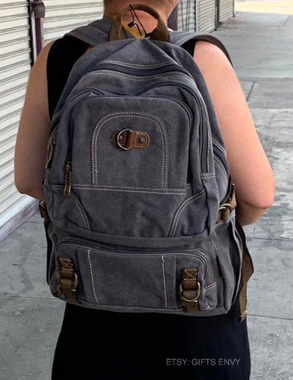 11x18 Black Retro Rucksack Premium Quality Canvas Uni-Sex Leisure Backpack School Backpack Outdoor Backpack