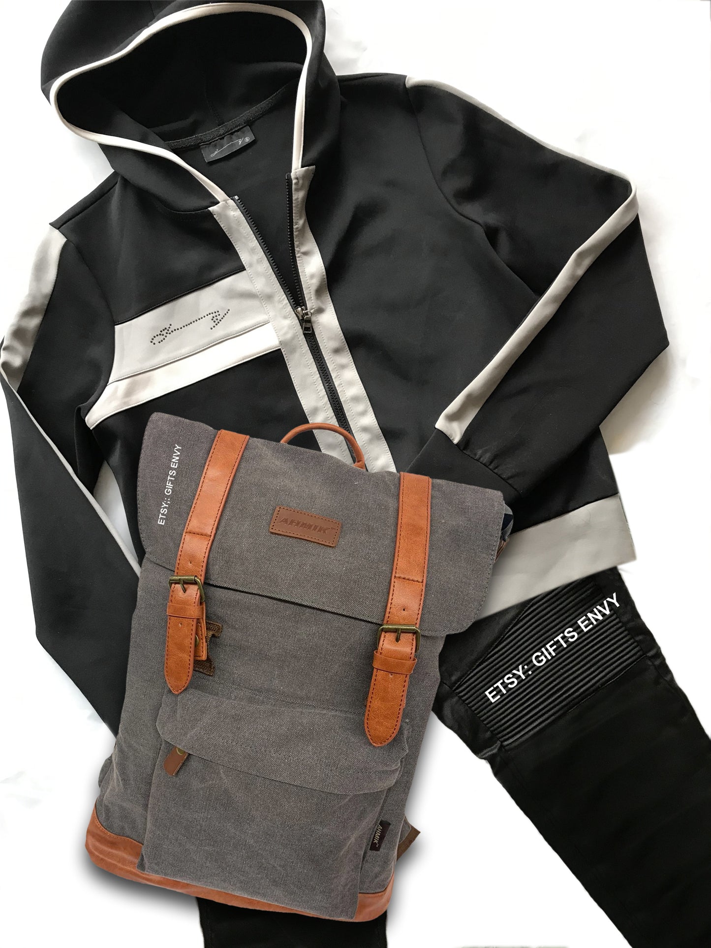 14x19 Grey Canvas Large Rucksack Backpack Gift Uni Sex Travel Backpack Stylish Man Woman Backpack Birthday Gift Graduation Gift