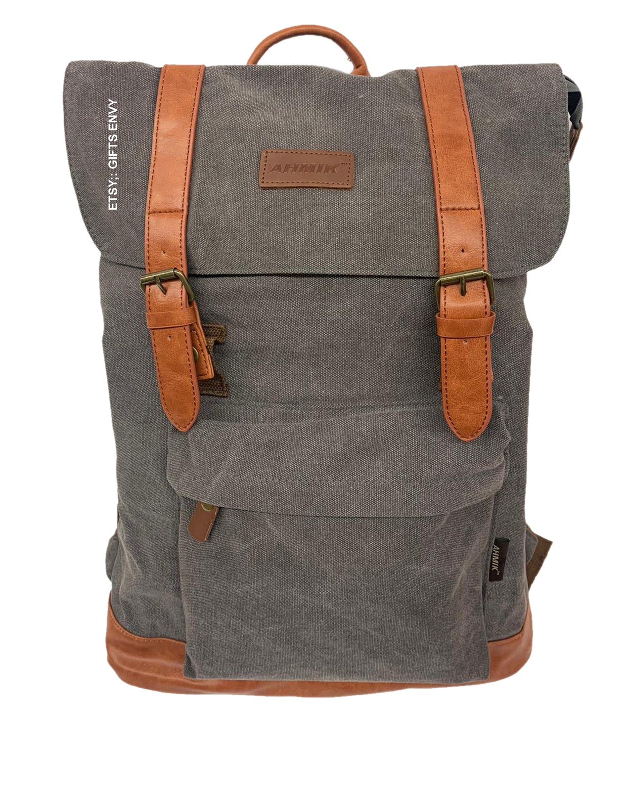 14x19 Grey Canvas Large Rucksack Backpack Gift Uni Sex Travel Backpack Stylish Man Woman Backpack Birthday Gift Graduation Gift