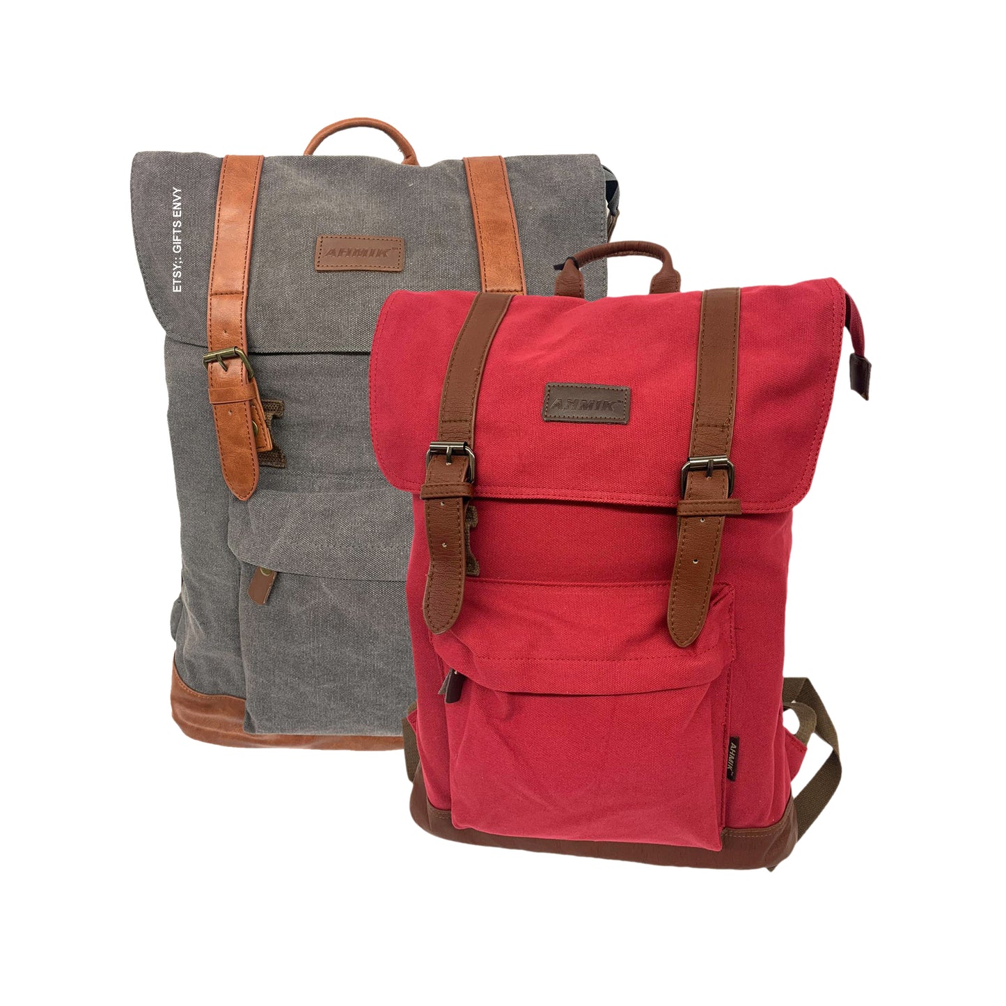 14x19 Grey Canvas Large Rucksack Backpack Gift Uni Sex Travel Backpack Stylish Man Woman Backpack Birthday Gift Graduation Gift