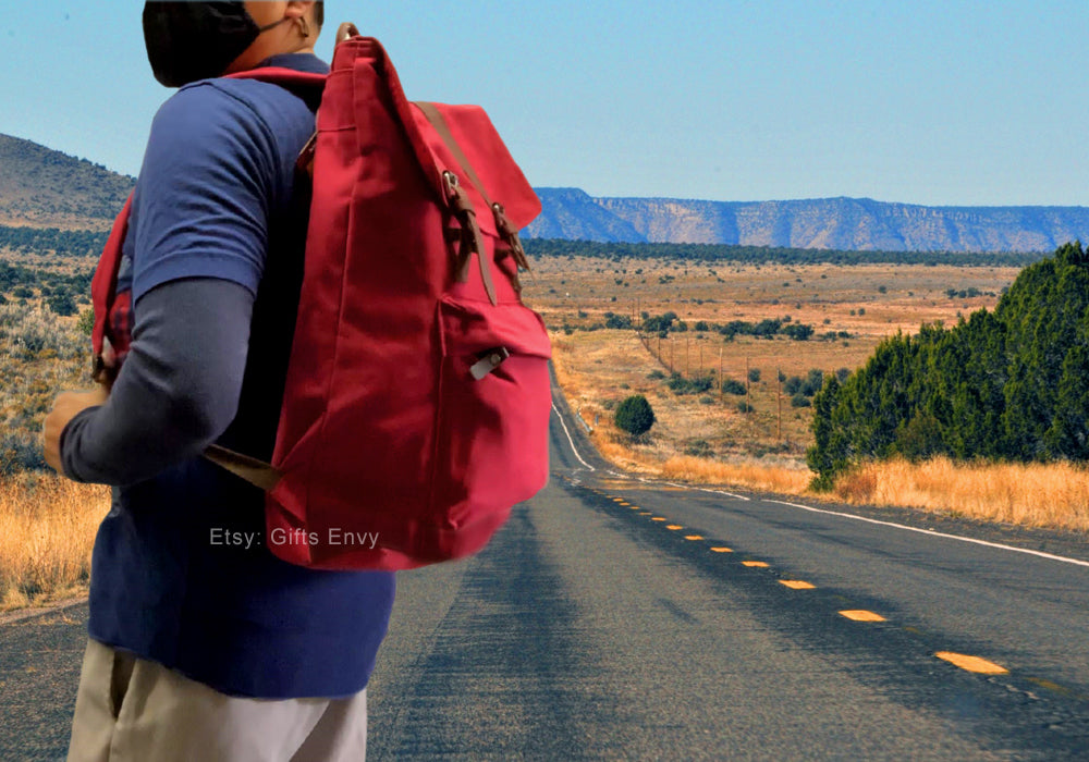 14x19 Grey Canvas Large Rucksack Backpack Gift Uni Sex Travel Backpack Stylish Man Woman Backpack Birthday Gift Graduation Gift