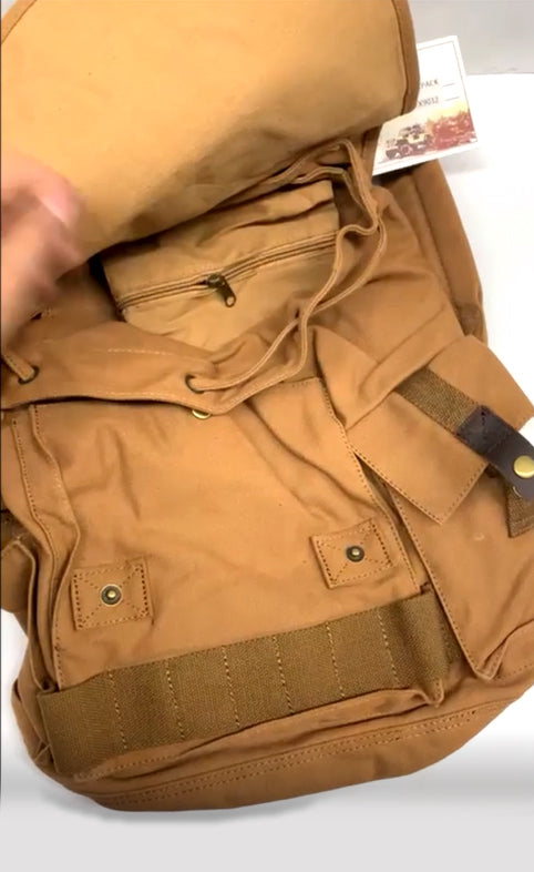 12x17 Uni Sex Outdoor Backpack Premium Quality Heavy Duty Canvas Faux Leather Trims Rucksack Backpack