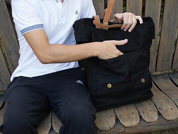 12.5x18 Canvas Foldsack Backpack Uni Sex Rolltop Backpack Canvas Roll Top Man Backpack Travel Woman Backpack Gifts Laptop School Backpack