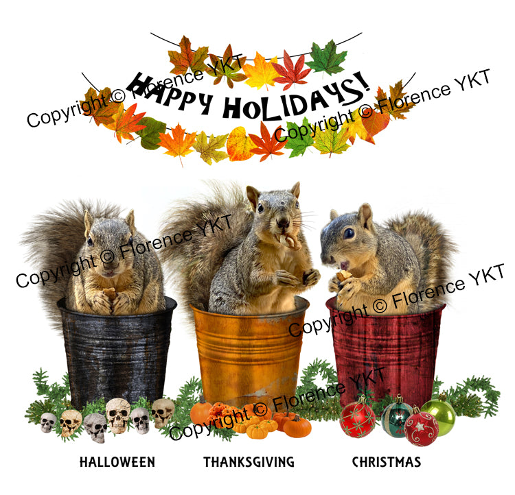 3 Squirrels Season Greetings Unisex Heavy Cotton Tee