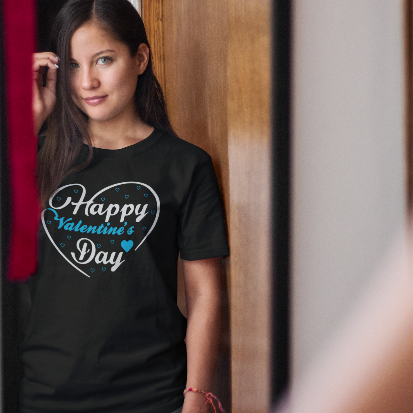 Happy Valentine's Day T-Shirt with Blue and White Heart
