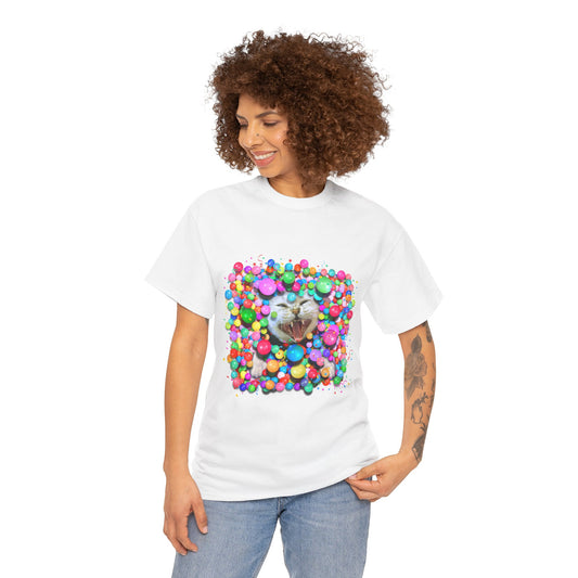 Cat is having fun and Playing in the Ball Pit Unisex Heavy Cotton Tee