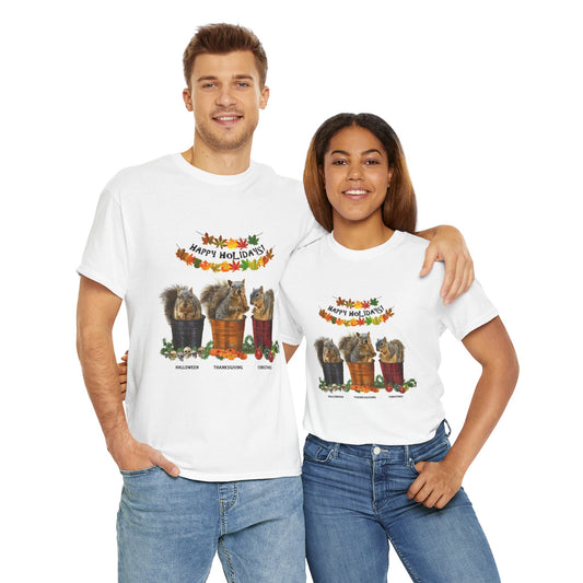 3 Squirrels Season Greetings Unisex Heavy Cotton Tee