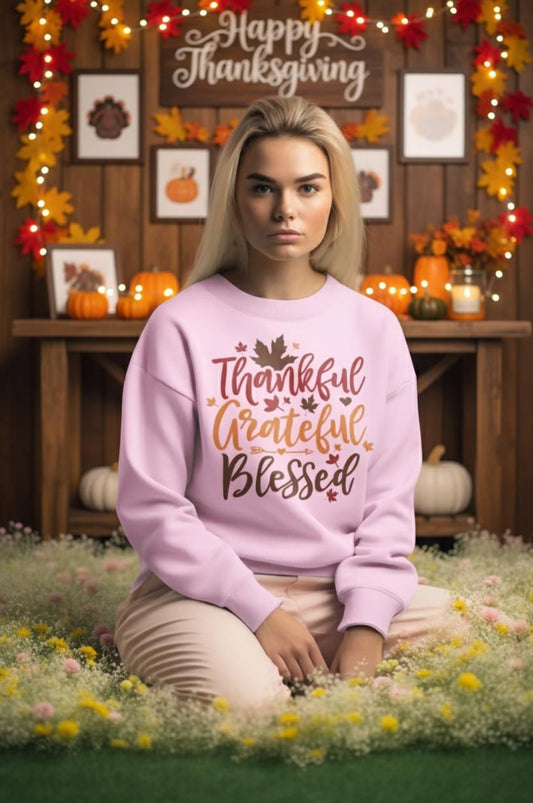 Thankful, Grateful and Blessed Thanksgiving Unisex Sweatshirt