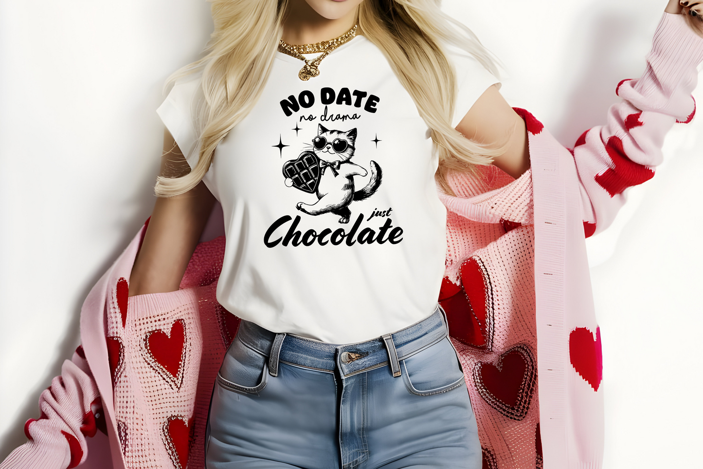 No Date No Drama Black Print Valentine's Day T-Shirt