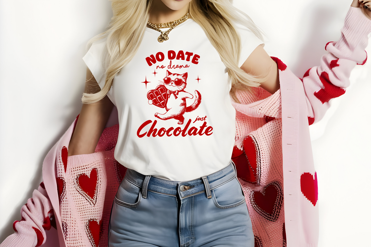 No Date No Drama Red Print Valentine's T-Shirt