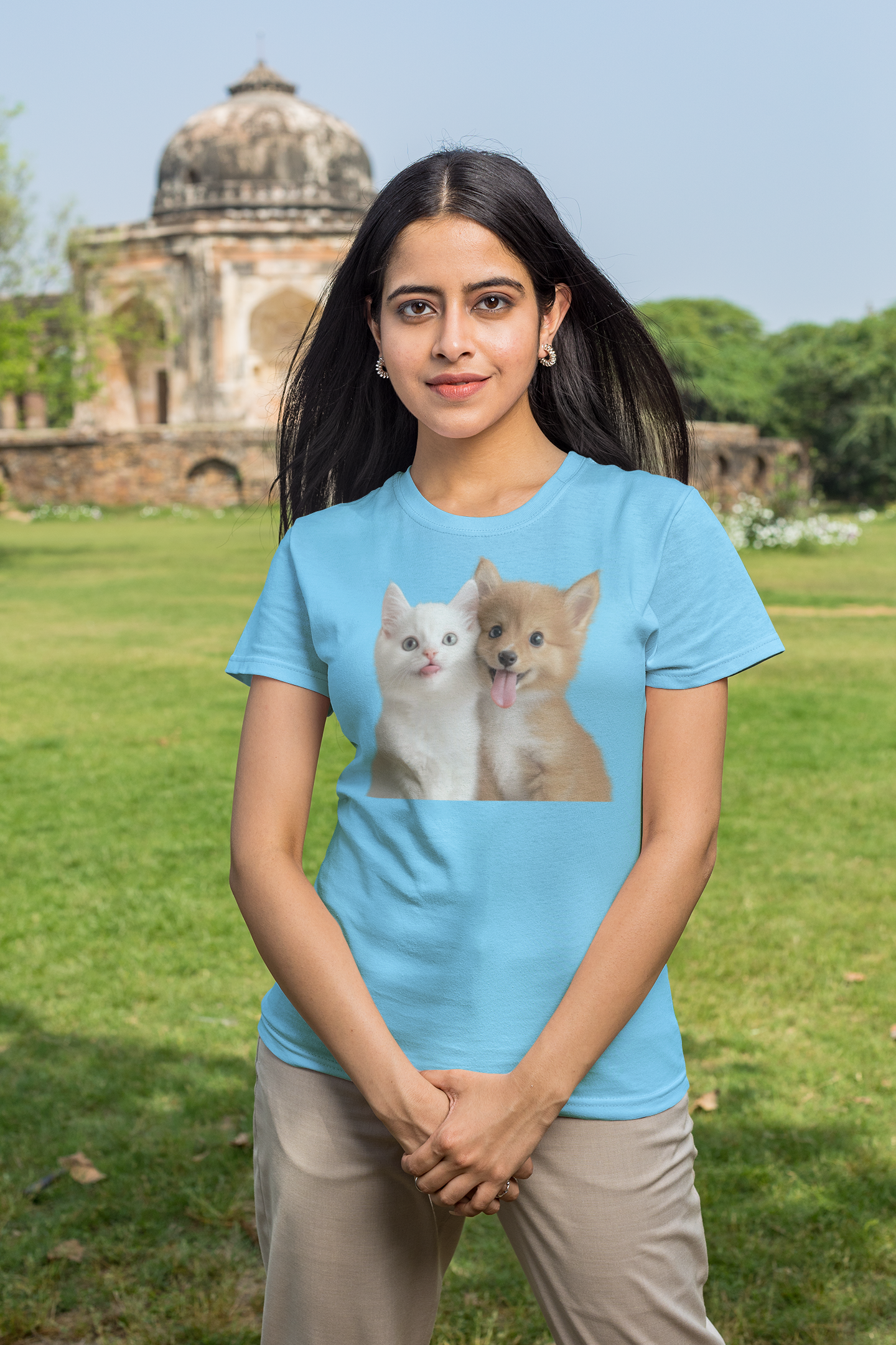 Cute Cat and Puppy Women's Relaxed T-Shirt