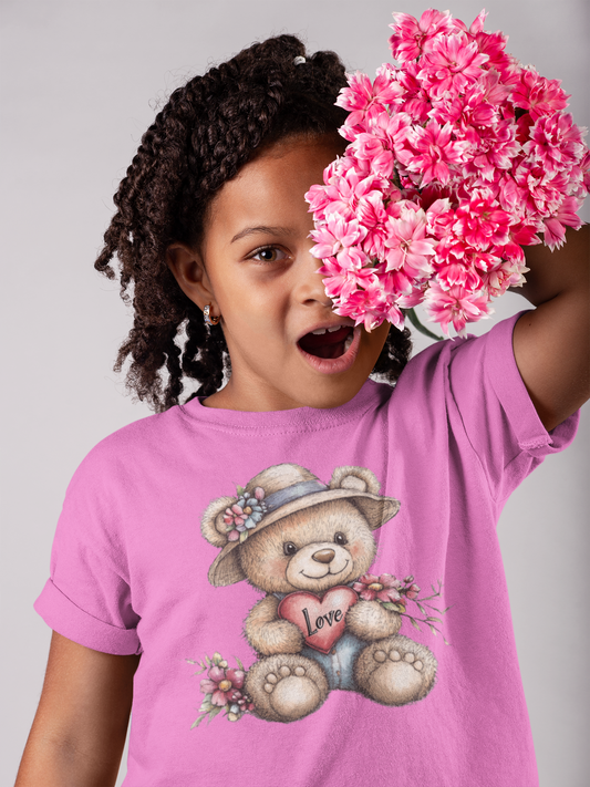 Cute Teddy Bear with Red Heart Kids T-Shirt